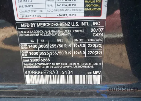 2008 Mercedes-Benz Ml 350 4Matic z USA, uszkodzony, nr VIN 4JGBB86E78A316484